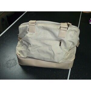 BEIS Beige Canvas Weekender Carry-On Overnight Travel Shoulder Duffel Bag